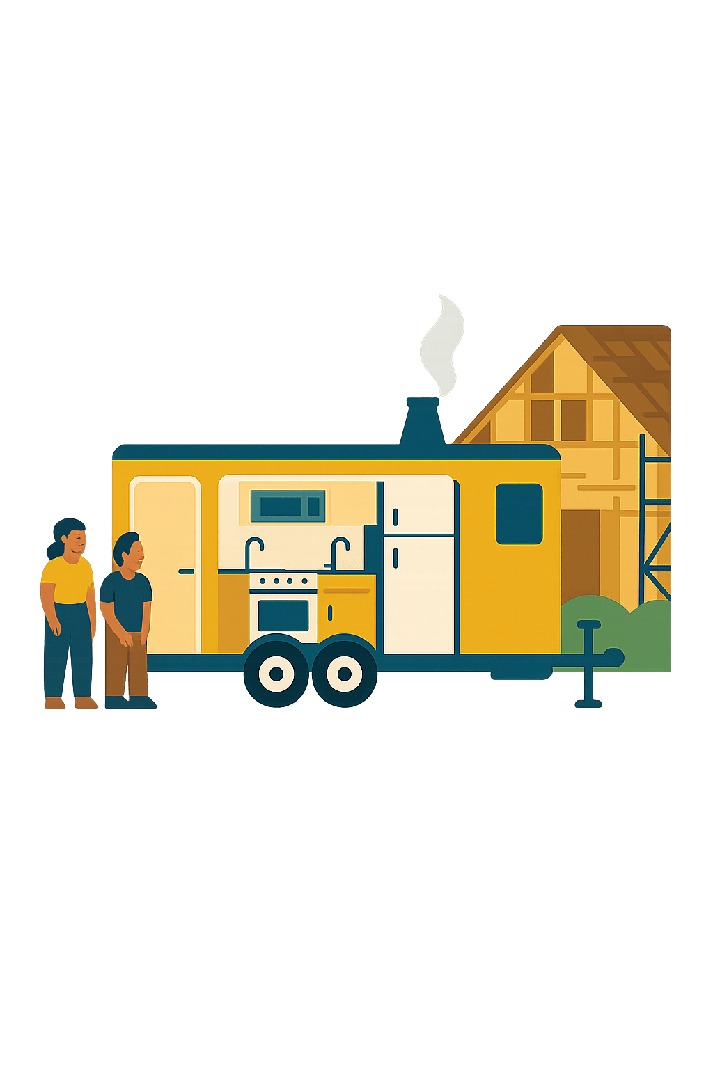 Kitchen trailer outside a home under renovation